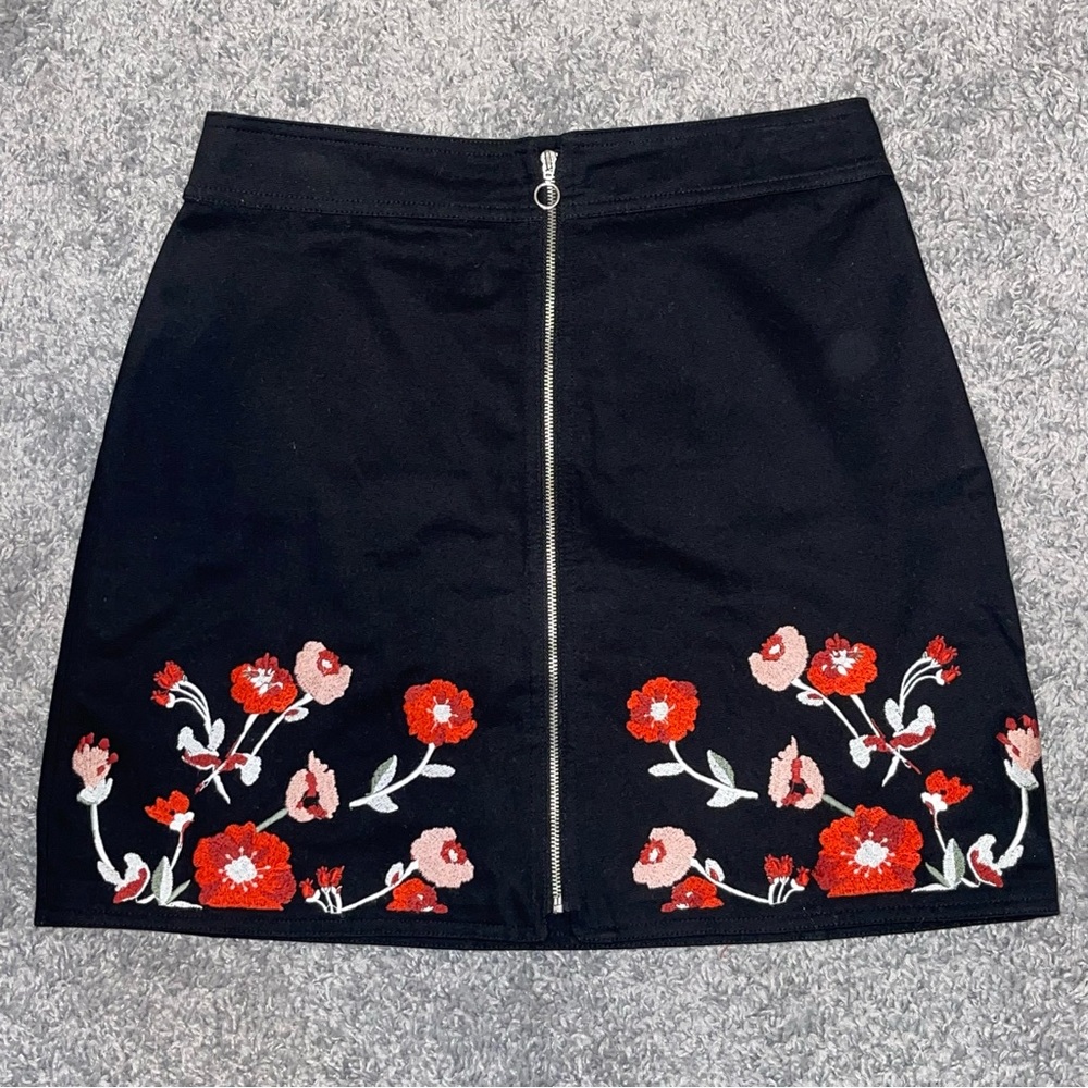 Loft Zip Front Embroidered Skirt